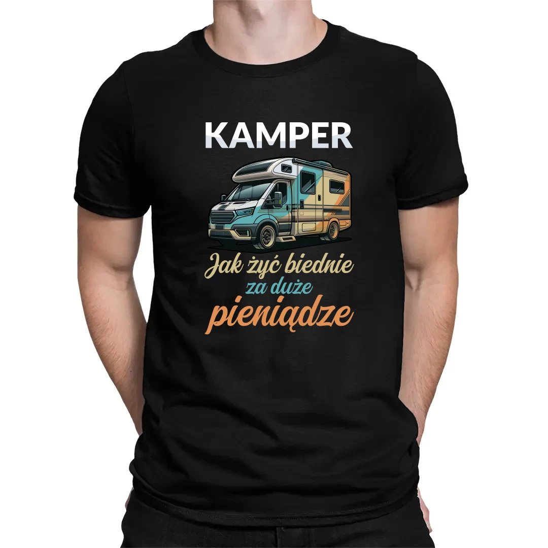 Kamper - jak żyć biednie za duże pieniądze - męska koszulka na prezent