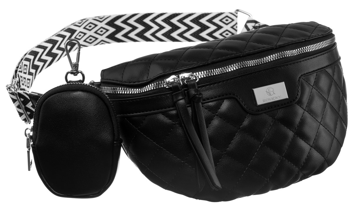 Saszetka damska na pas nerka crossbody listonoszka pikowana z portmonetką na suwak Rovicky, czarny