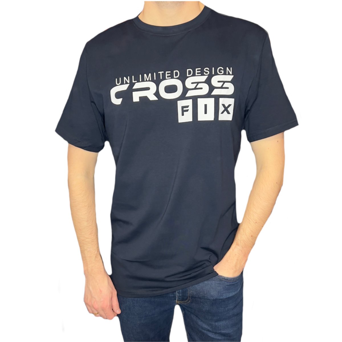 T-shirt męski granatowy okrągły dekolt Cross XL