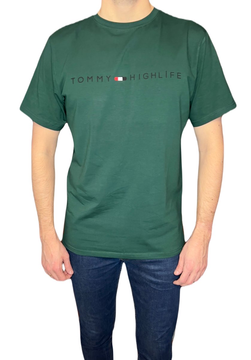 T-shirt męski ciemno zielony gładki okrągły dekolt L