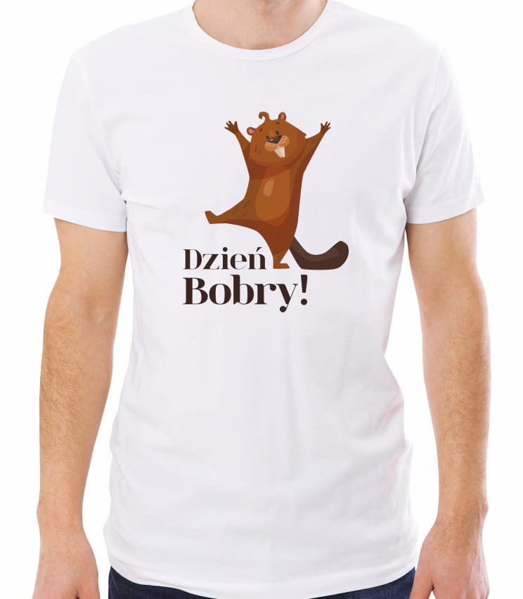 Koszulka z grafiką dzień bobry, męska, biała, rozmiar XXL