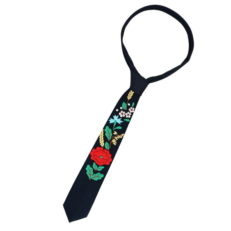 Haftowany krawat folk ludowy, kociewski (maki)