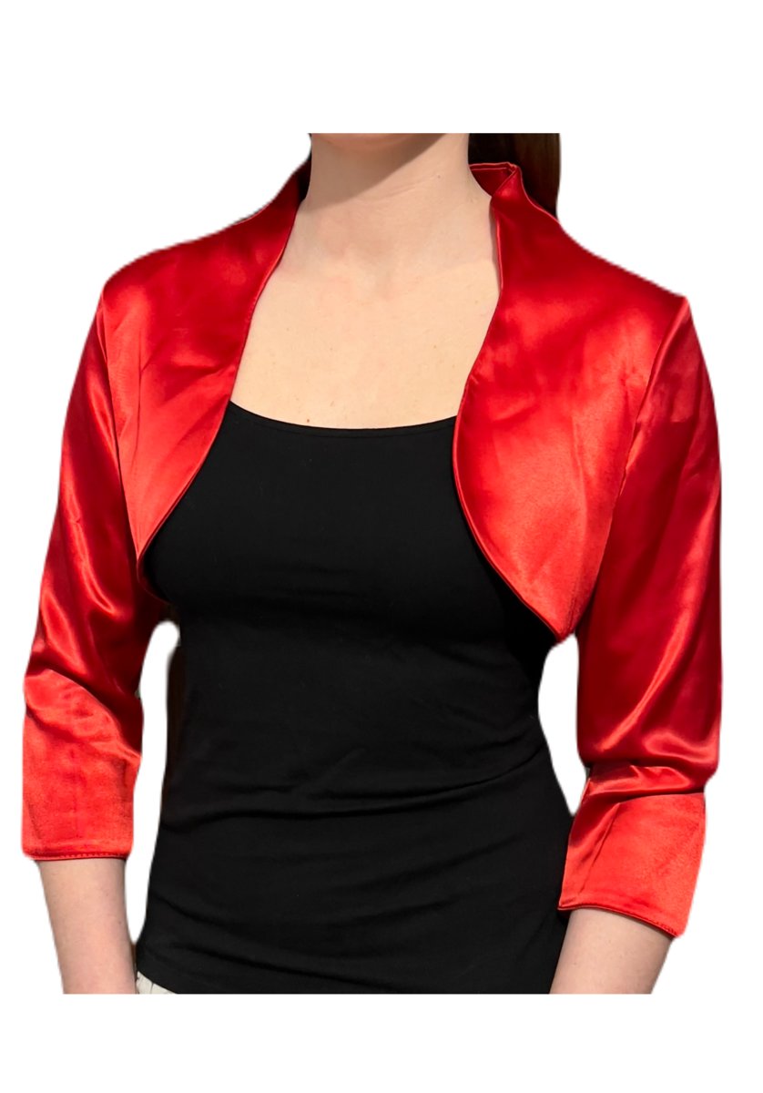 Satynowe bolerko klasyczne czerwone z rękawem 3/4 - JOLA 52