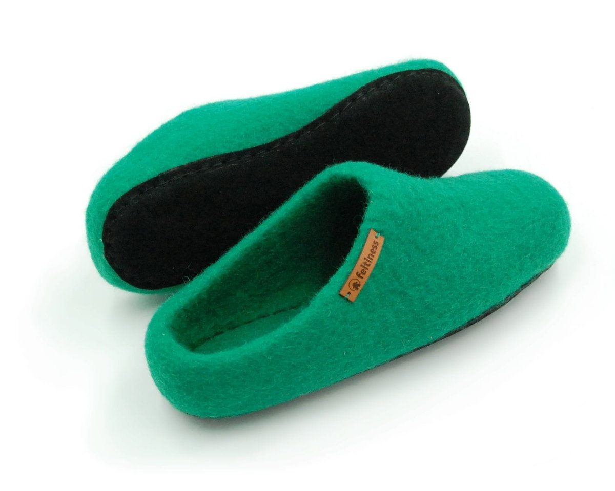 Feltiness, Zielone, kapcie wełniane z podeszwą 37-38 (24cm)