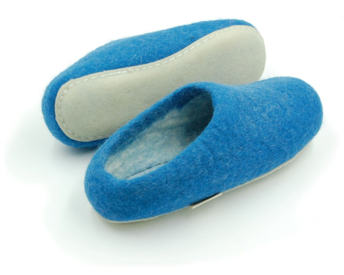 Feltiness, Lazurowe, kapcie wełniane z podeszwą 33-34 (22cm)