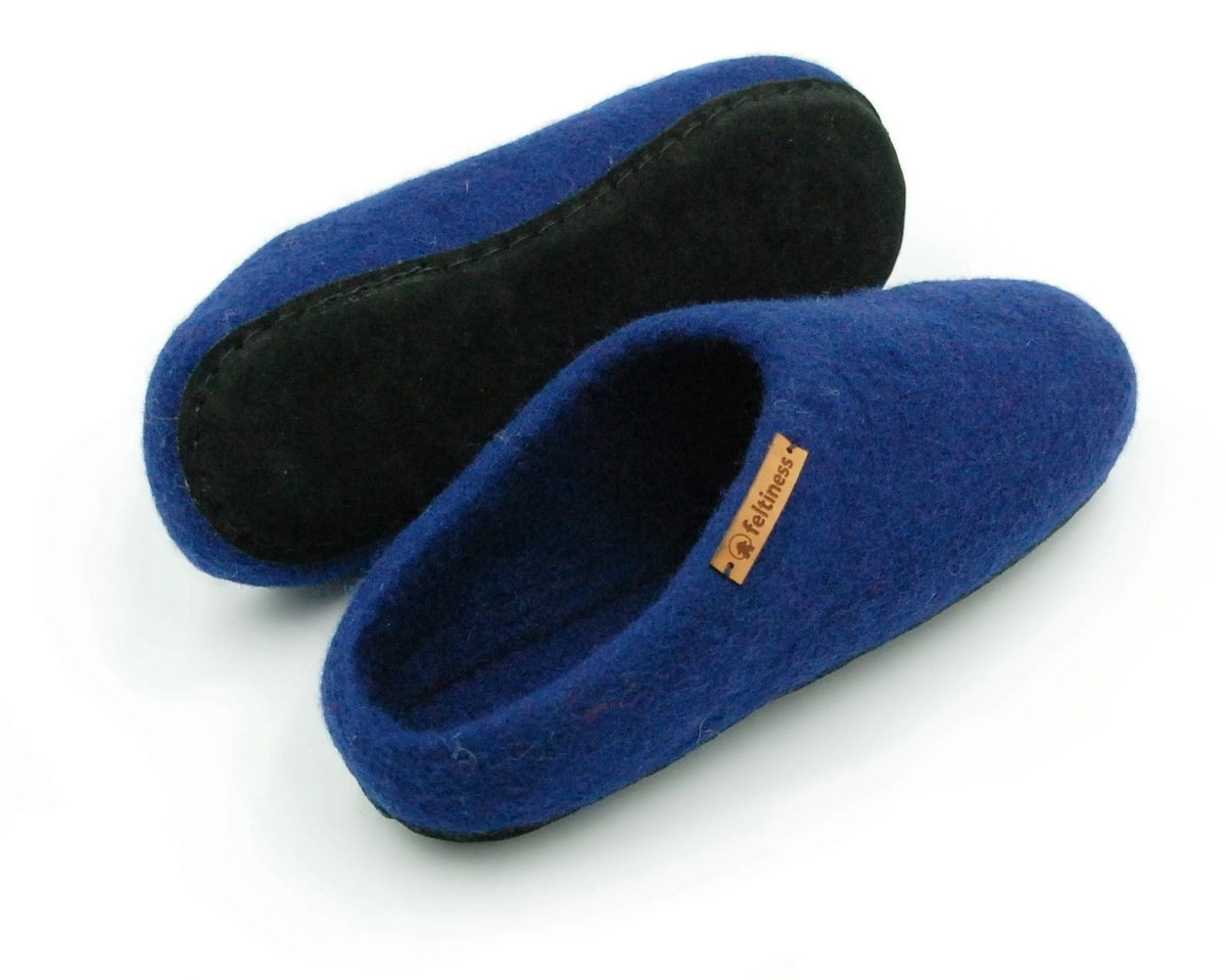 Feltiness, Granatowe, kapcie wełniane z podeszwą 45-46 (28cm)