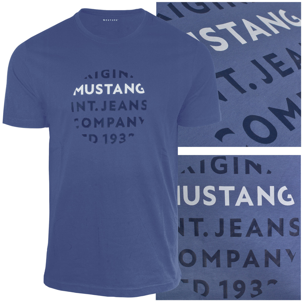 Mustang Koszulka Męska T-shirt Bawełniana 4228 Denim Rozmiar M