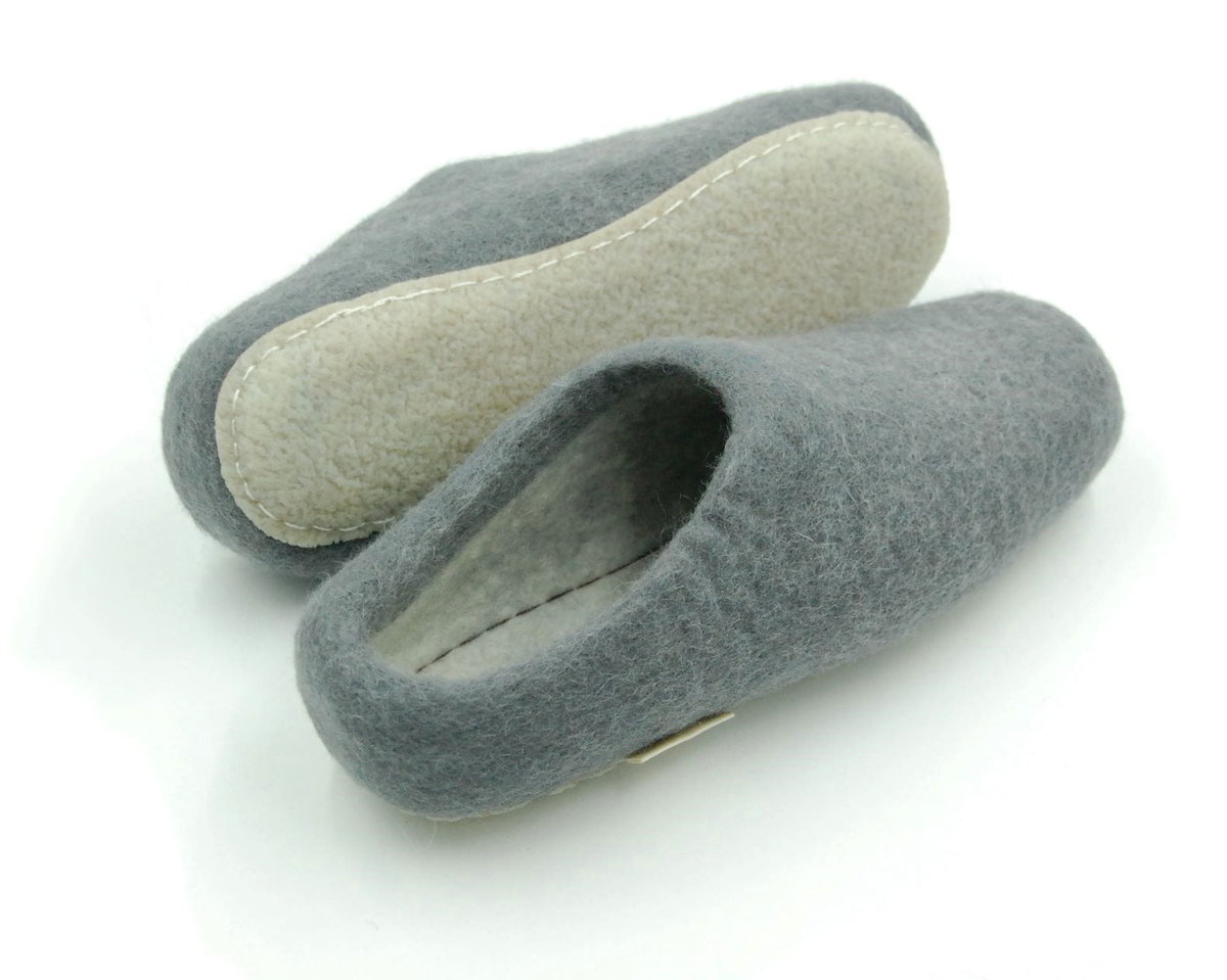 Feltiness, Popielate, kapcie wełniane z podeszwą 39-40 (25cm)