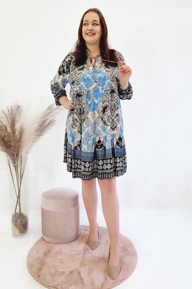 Zwiewna Sukienka w Stylu Boho Niebieska UNI