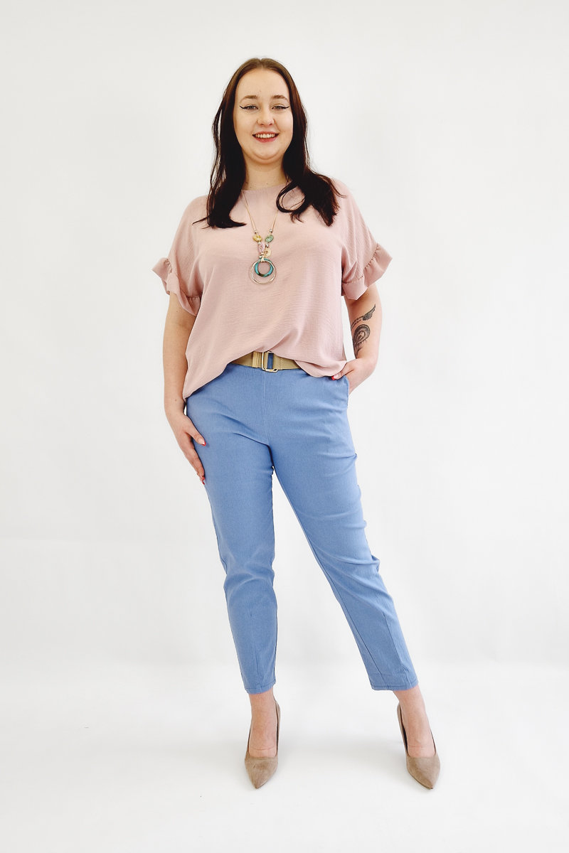 Bawełniane Spodnie Boyfriendy z Paskiem Niebieskie UNI