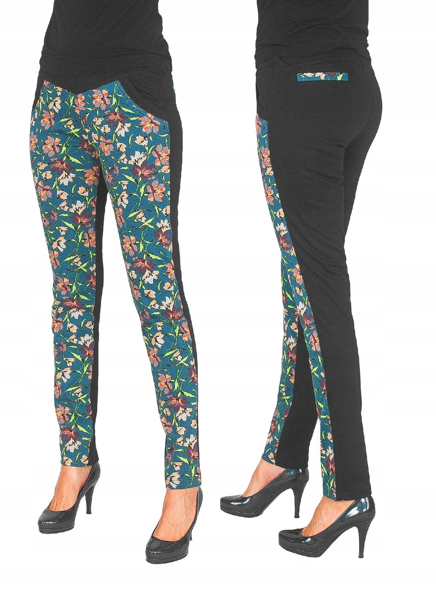 Spodnie Damskie Rurki Bawełniane w Kwiaty 56434 L