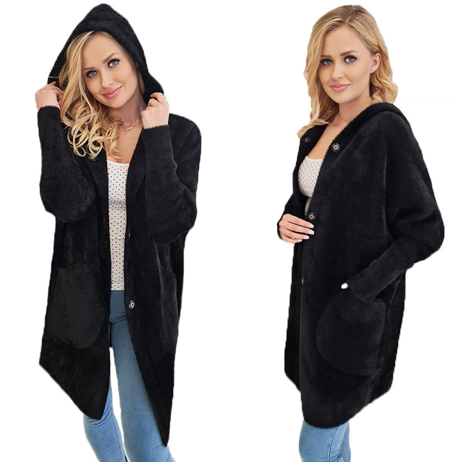 ALPAKI PŁASZCZ kurtka WEŁNA CZARNY oversize DŁUGI