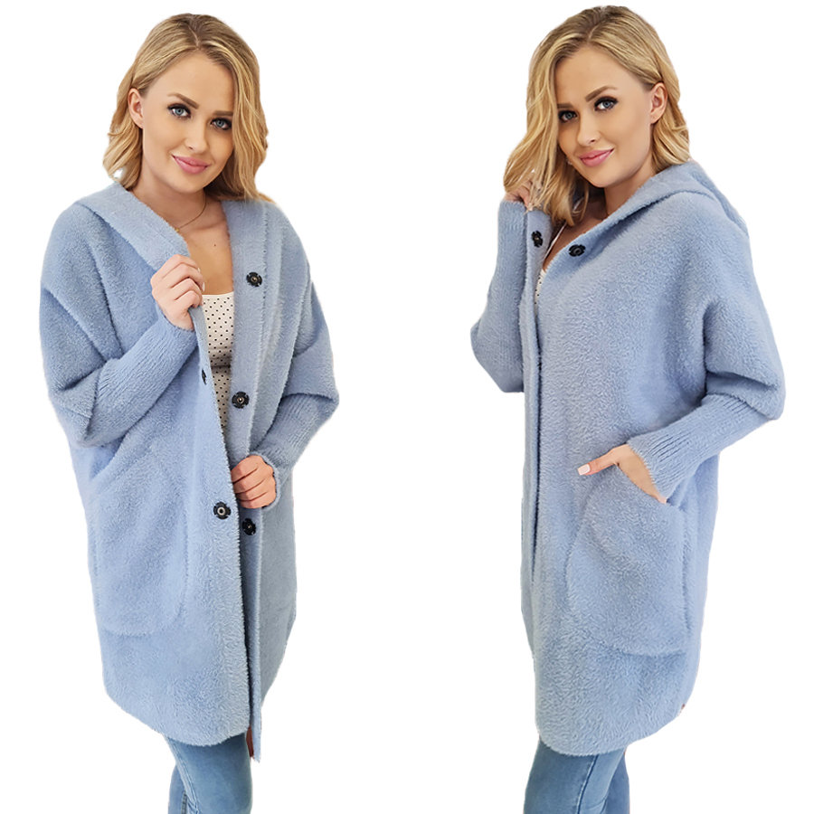 ALPAKI PŁASZCZ kurtka WEŁNA BABY BLUE oversize DŁUGI