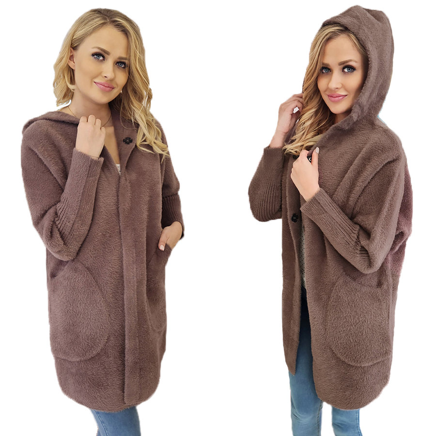 ALPAKI PŁASZCZ kurtka WEŁNA CAPPUCCINO oversize DŁUGI
