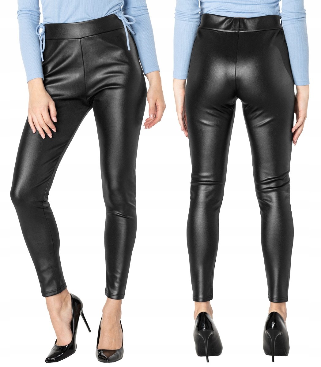 Czarne Spodnie Rurki Damskie EkoSkóra 202122 r S/M