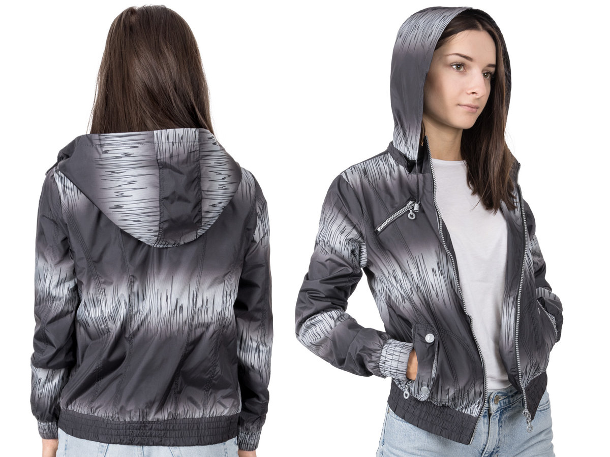 Kurtka Damska Wiatrówka z Kapturem 1505 r S szara