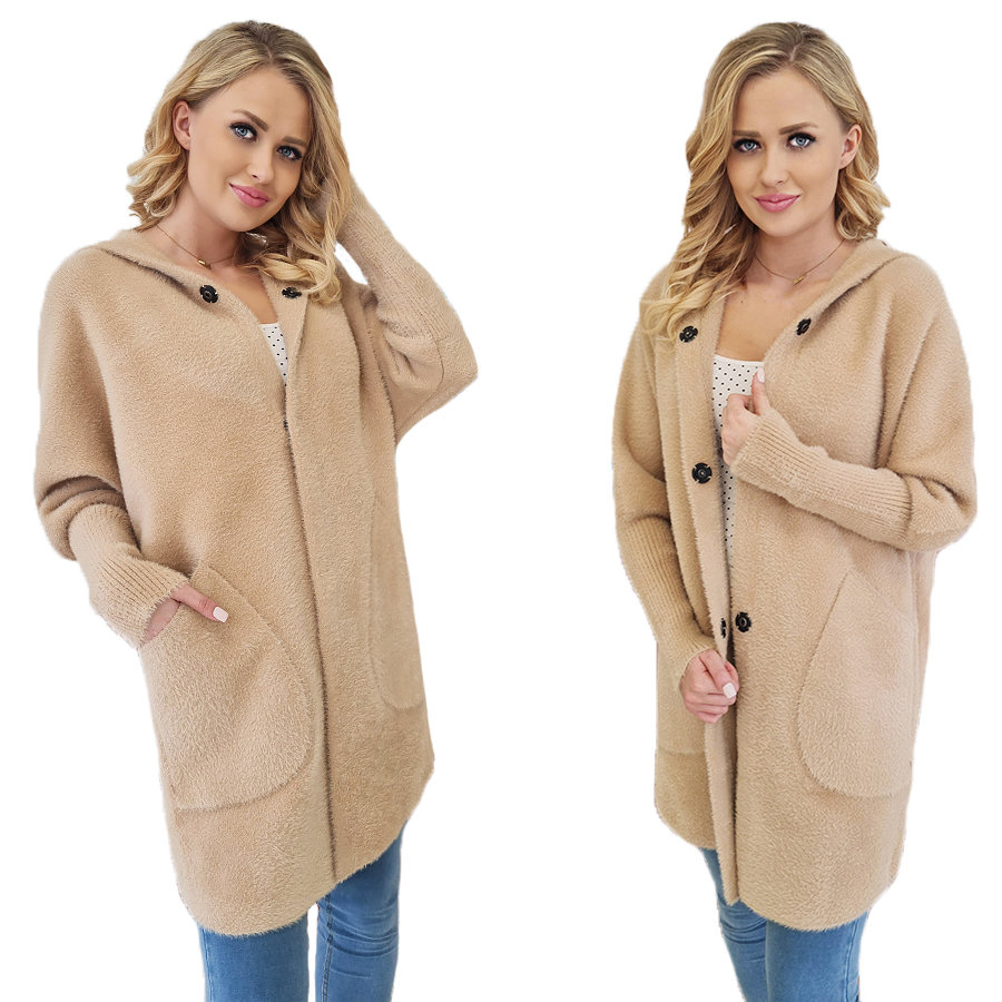 ALPAKI PŁASZCZ kurtka WEŁNA JASNY CAMEL oversize DŁUGI