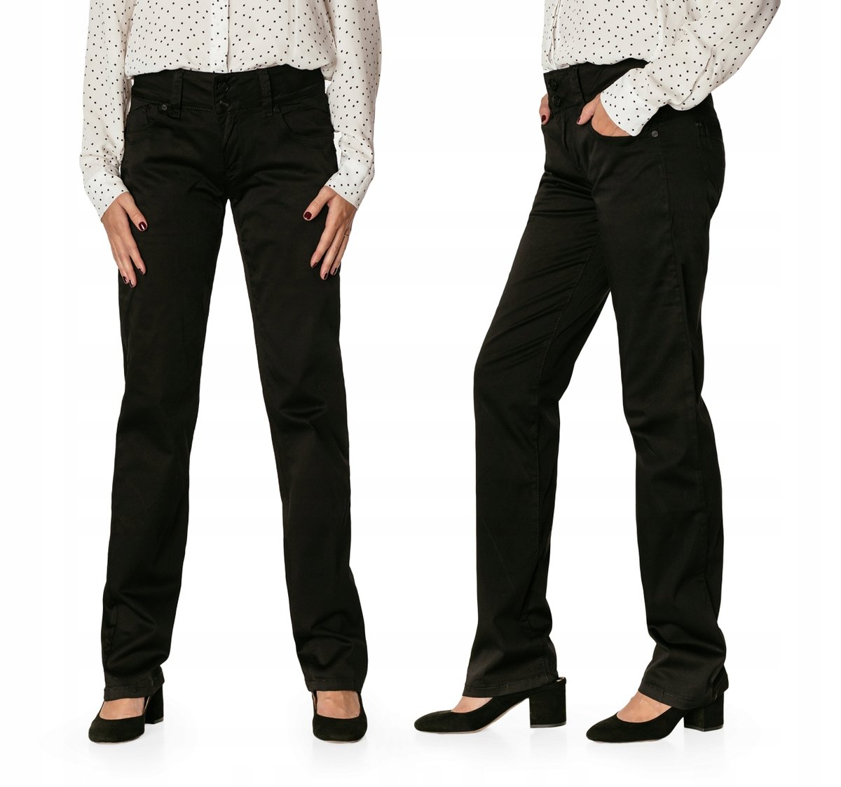 Cienkie Czarne Spodnie Damskie Bawełniane 8707 W32