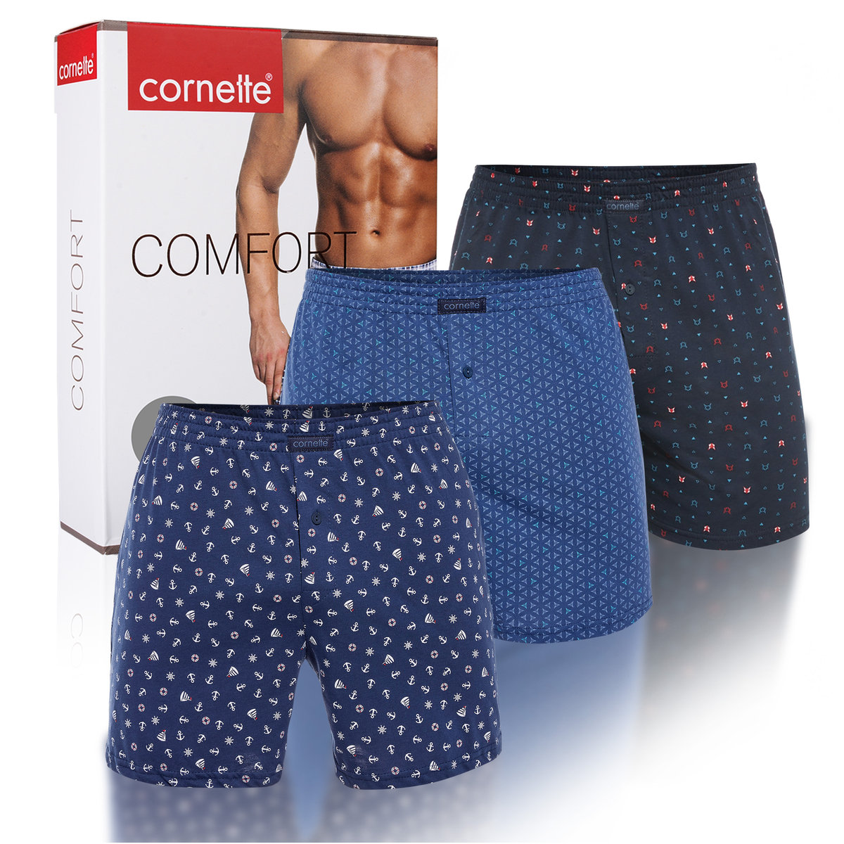 Cornette Bokserki Luźne Bawełniane BM003 Comfort 3pak M