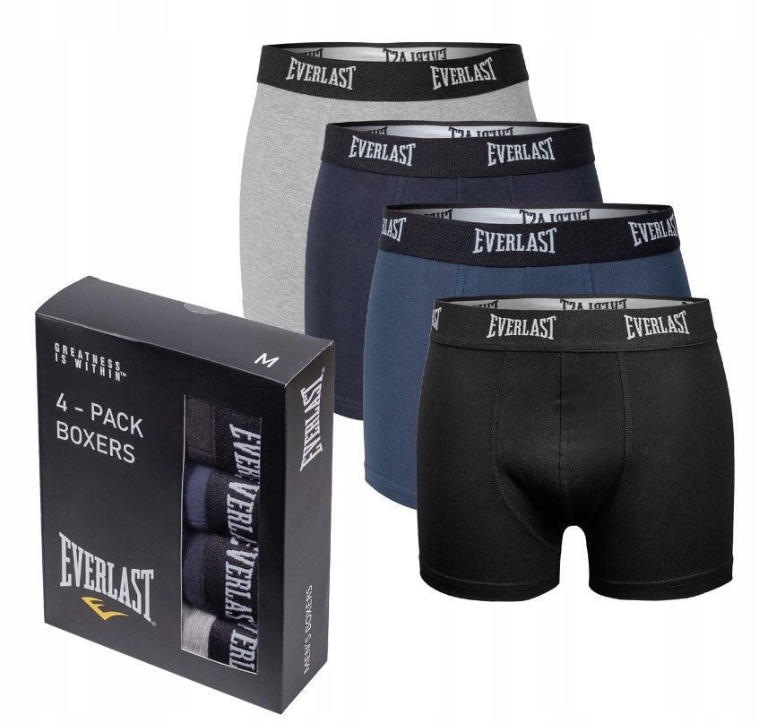 Męskie bokserki bawełniane Everlast 4-pak czarny granat mix M
