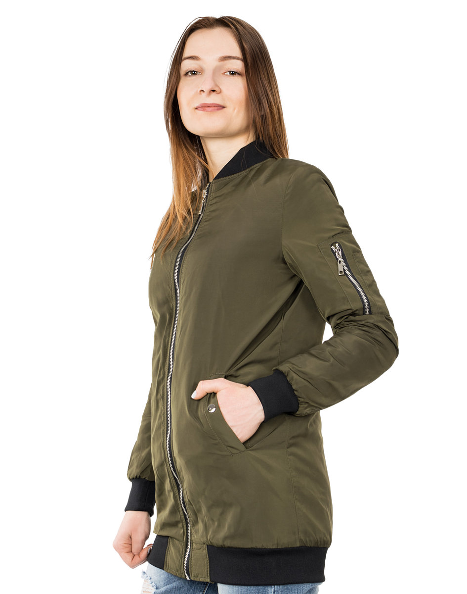 Bomberka Kurtka Damska Bomber Długa 65112 XS oliwk