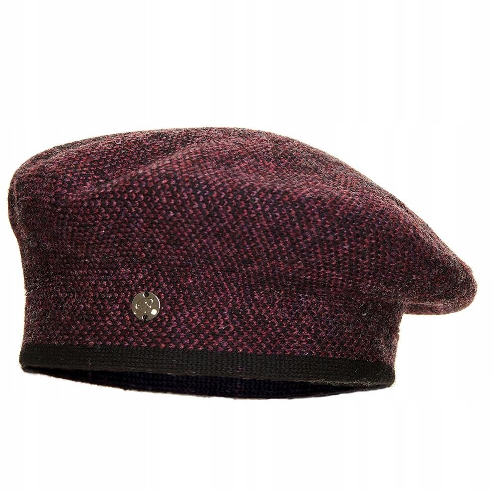 Beret damski CARMELITA Czarny/ciemny róż pepitka