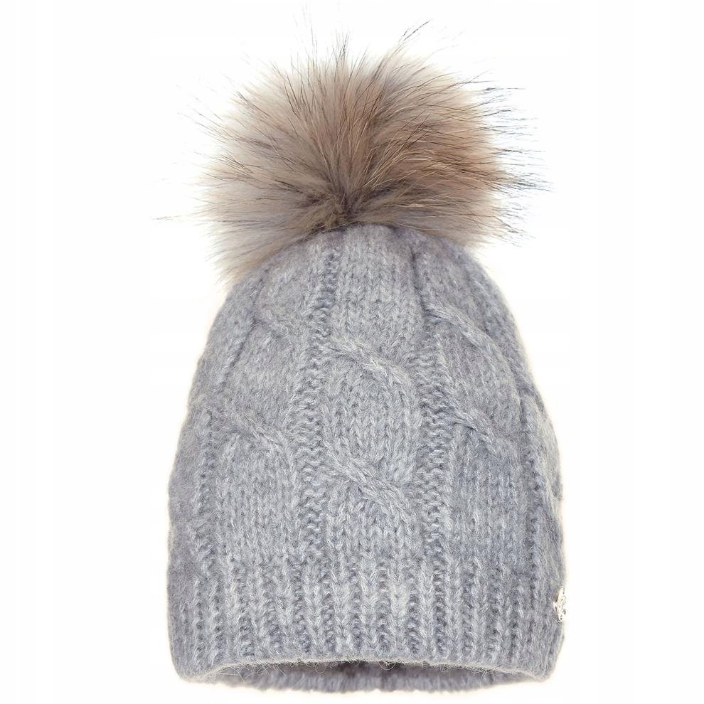 Czapka zimowa damska z naturalnym jenotem IWA Jasny szary