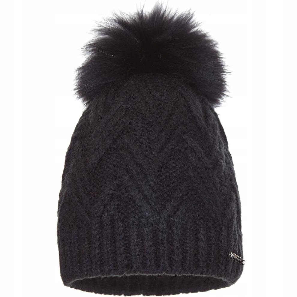 Czapka zimowa damska z naturalnym jenotem LUIZA Czarny