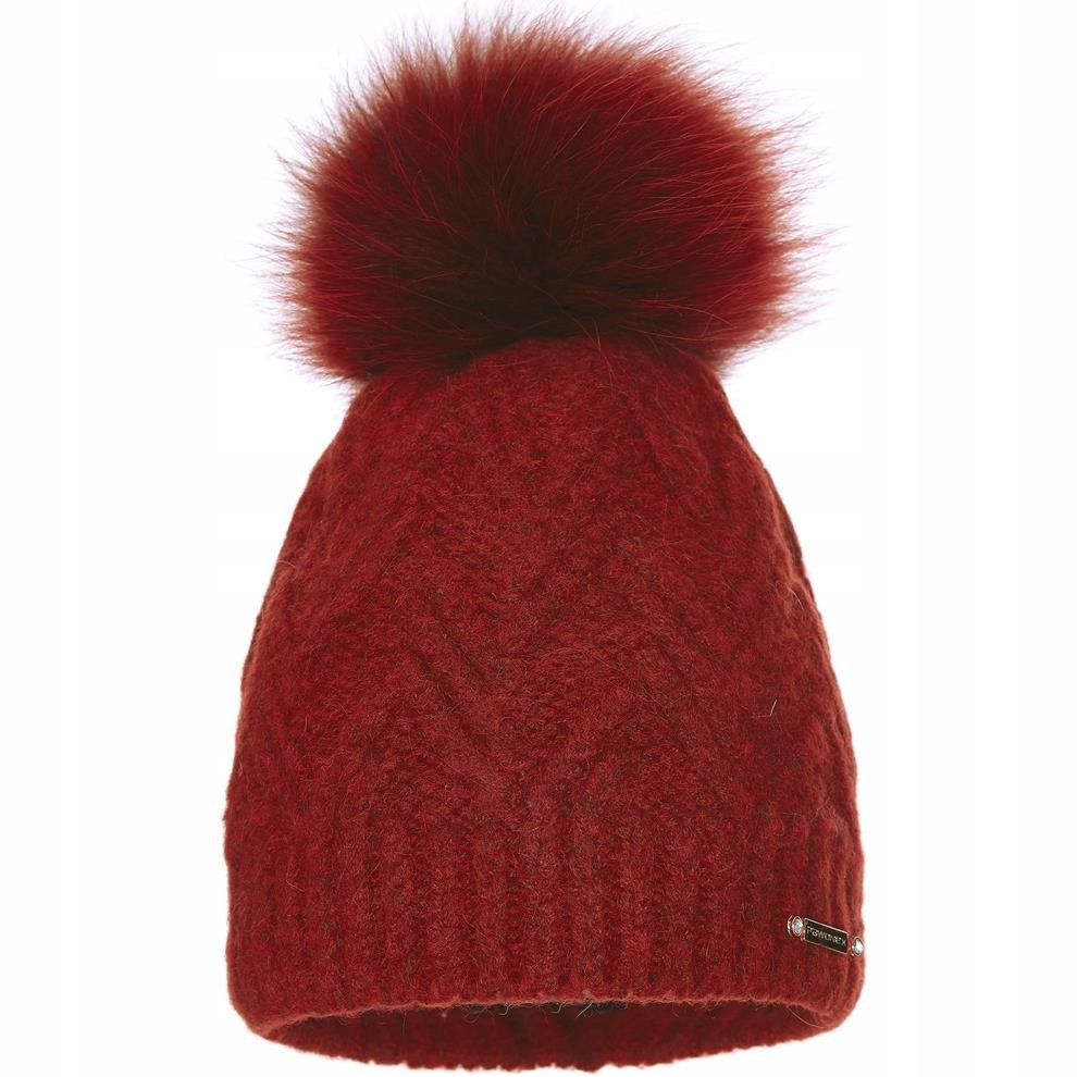 Czapka zimowa damska z naturalnym jenotem LUIZA Czerwony
