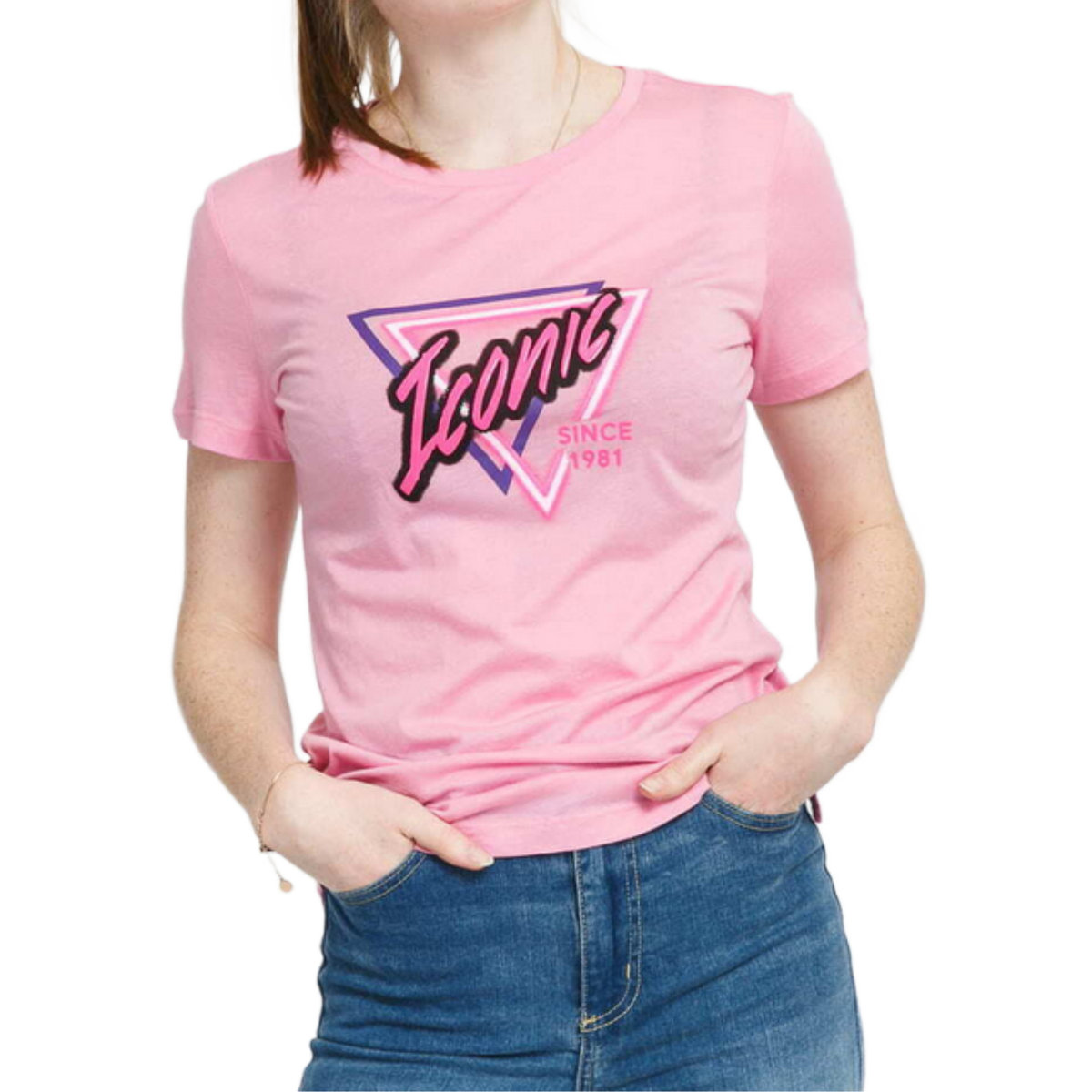 Koszulka damska Guess Iconic t-shirt różowy z nadrukiem -XS