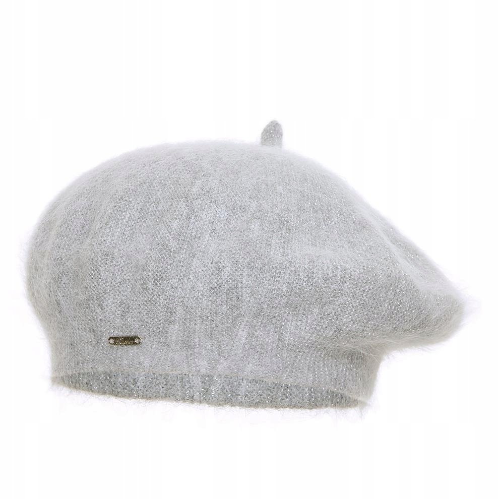 Beret damski z angory LIWIA Jasny szary