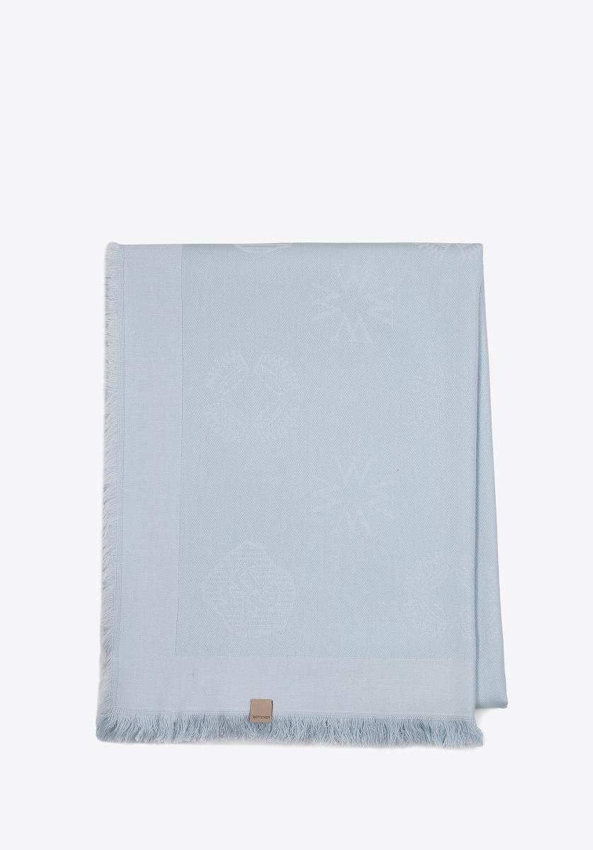 Damski szal z bambusem tkany w monogram jasnoniebieski