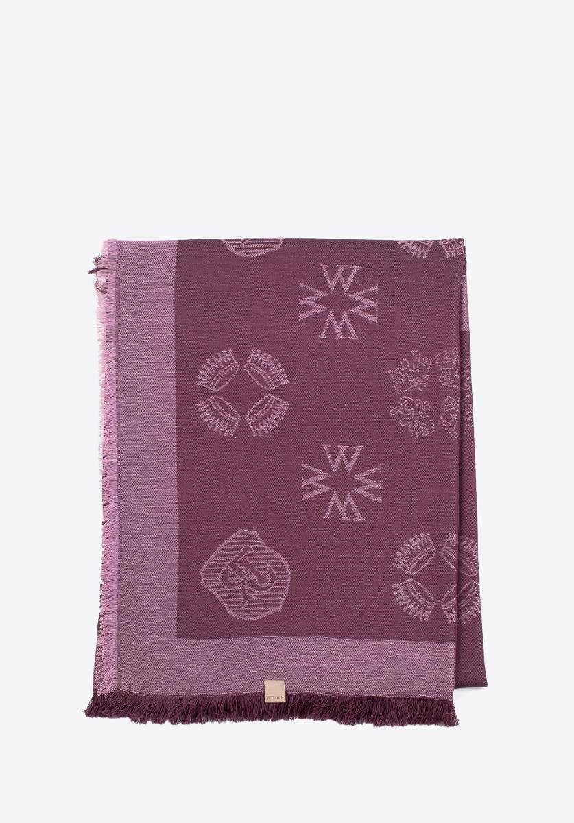 Damski szal z bambusem tkany w monogram fioletowa