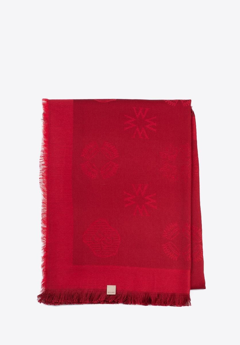 Damska chusta z bambusem tkana w monogram czerwona