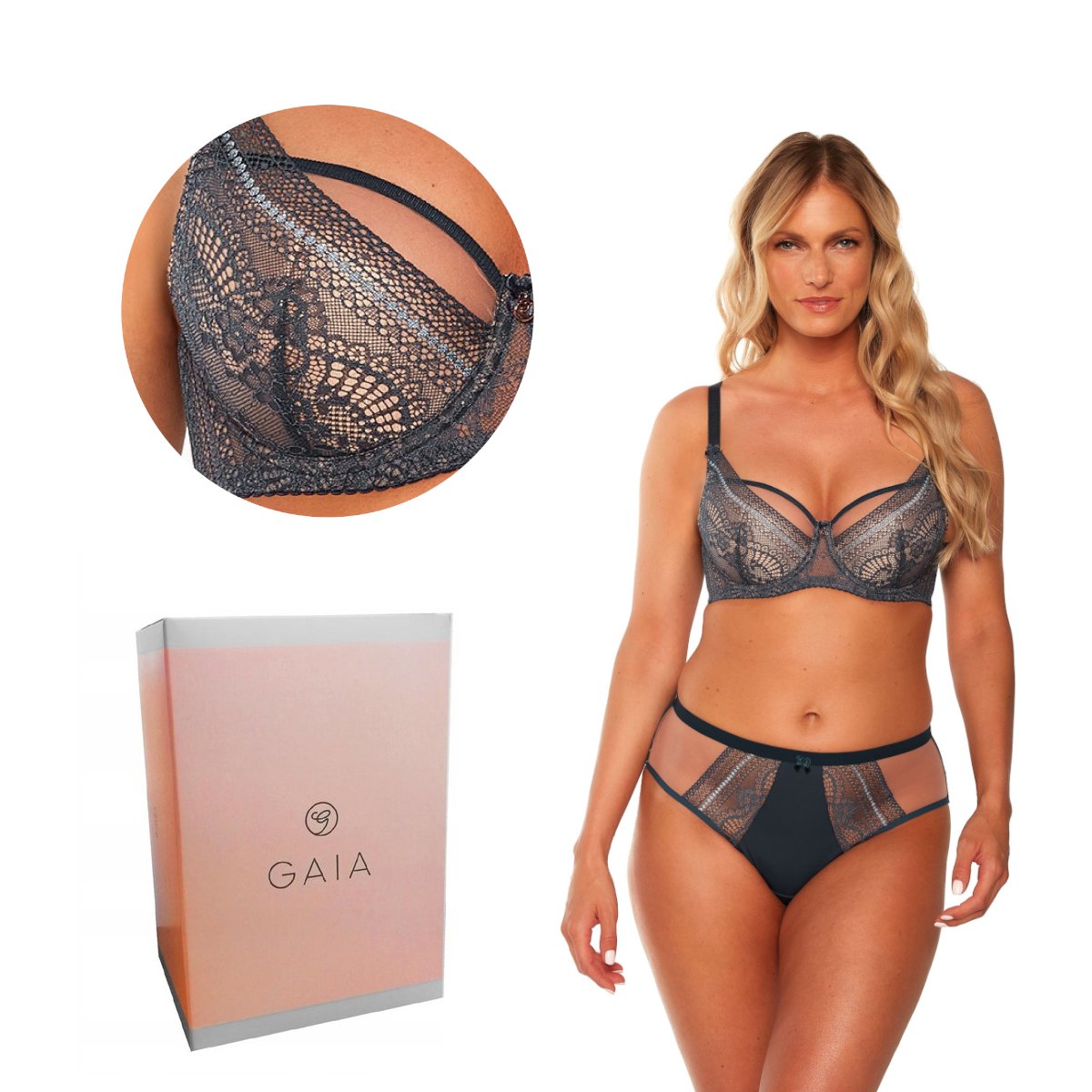 Biustonosz z koronką Semi-Soft Lena 1231 półusztywniany granatowy  80C