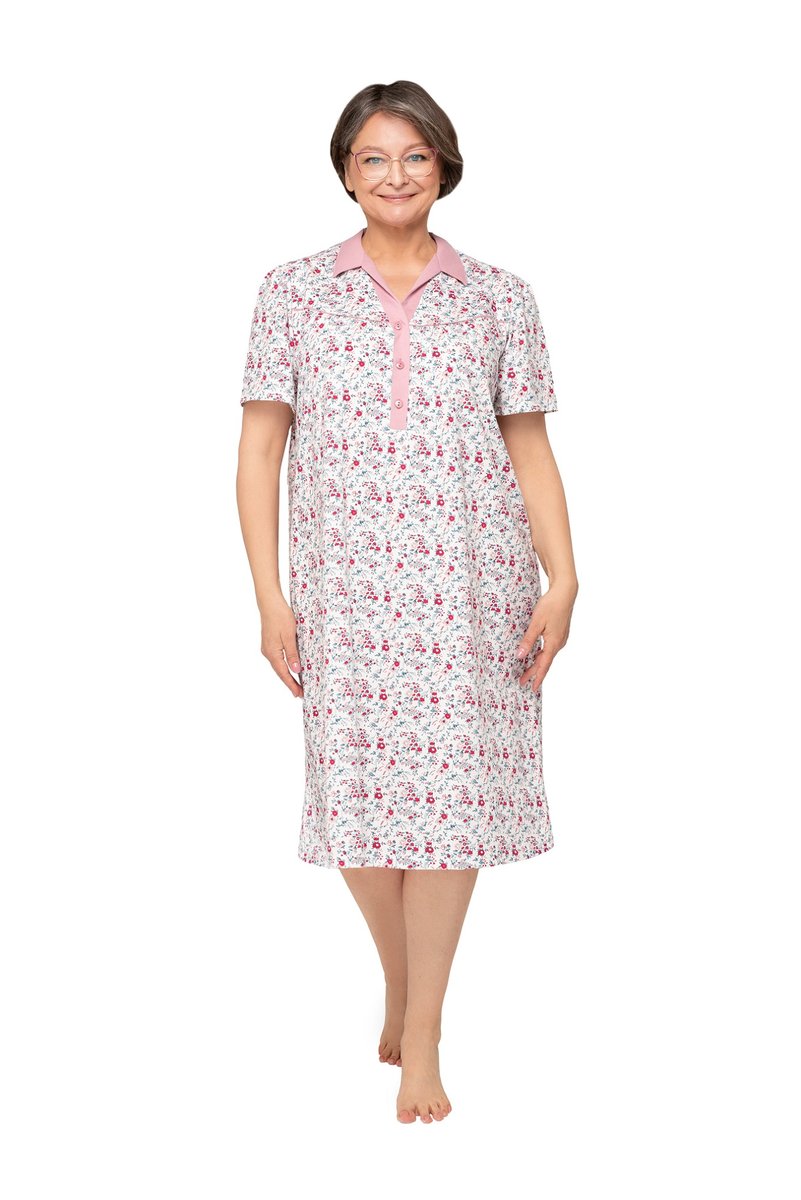 KOSZULA NOCNA DAMSKA 3XL KRÓTKI RĘKAW DŁUGA LUŹNA BAWEŁNIANA KWIATY RÓŻ