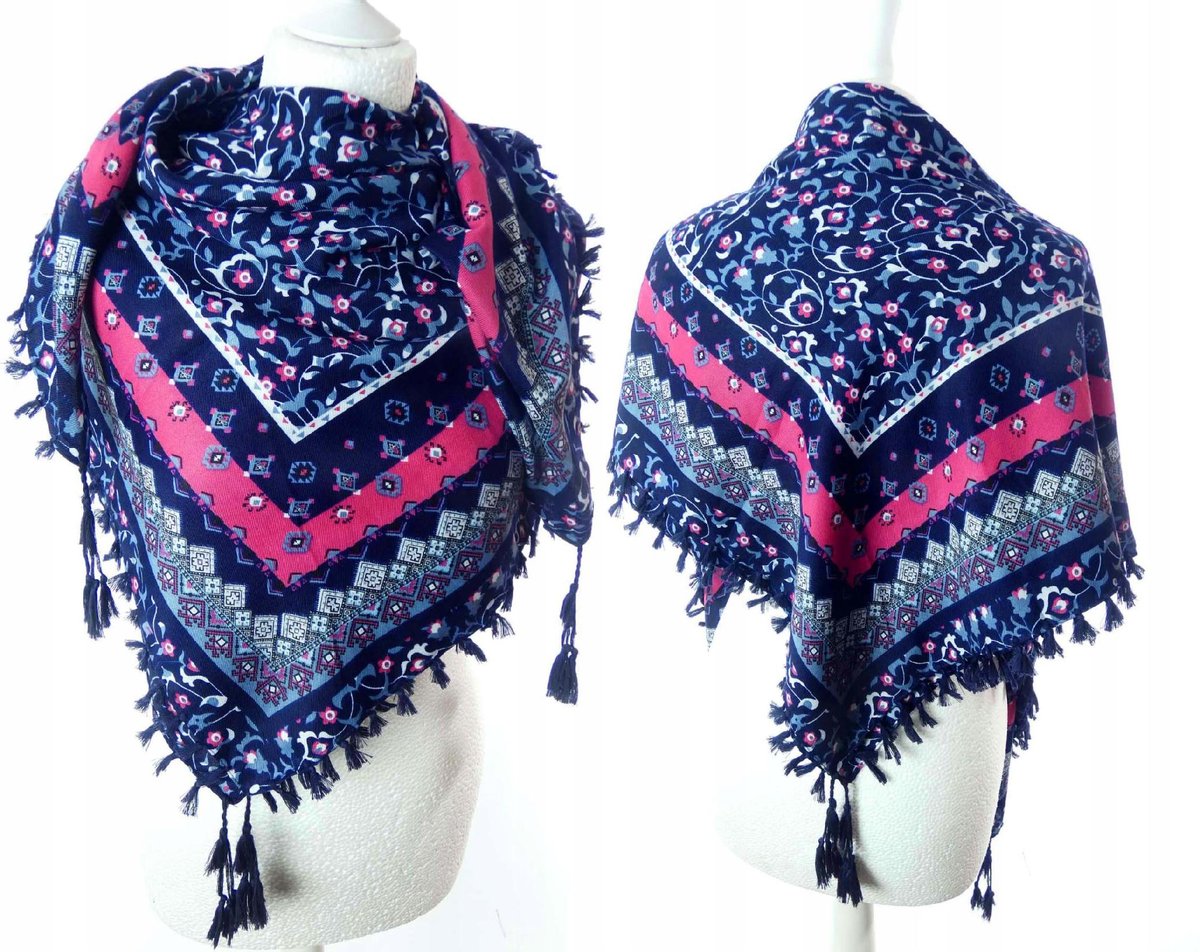 DAMSKA WZORZYSTA CHUSTA APASZKA ETNO Z FRĘDZLAMI