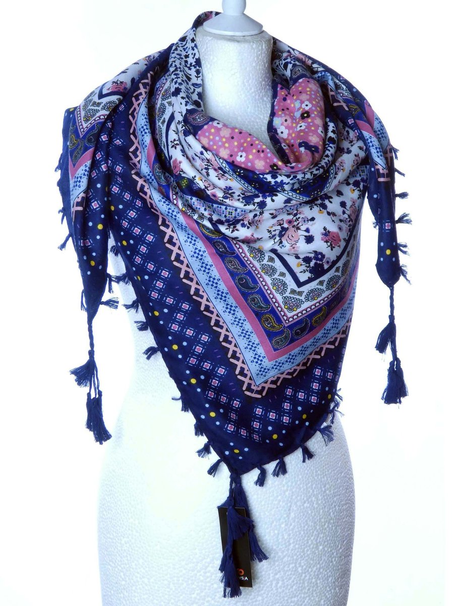 DAMSKA WZORZYSTA CHUSTA APASZKA ETNO Z FRĘDZLAMI