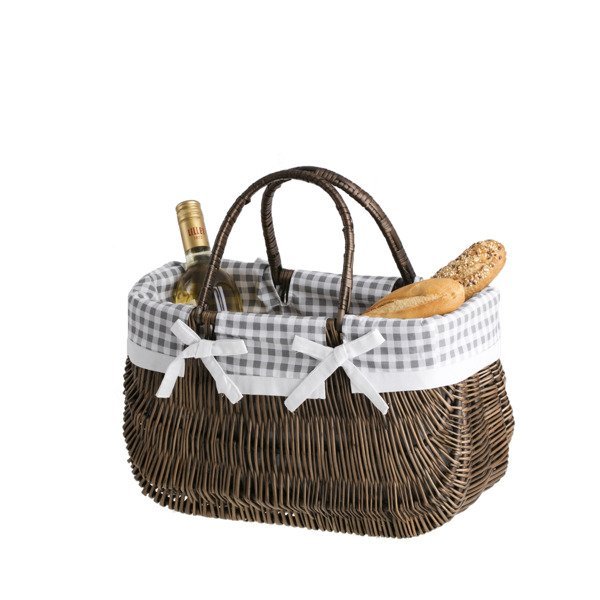 KOSZ NA ZAKUPY ciemna WIKLINOWA TORBA OBSZYTA TKANINĄ 42X20 H25/34 CM-uniwersalny