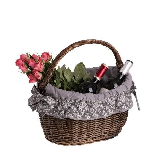 Retro KOSZ NA ZAKUPY Z WIKLINY EKO TORBA WIKLINOWY KOSZ NA GRZYBY OBSZYTY 35X26 H 25/36 CM