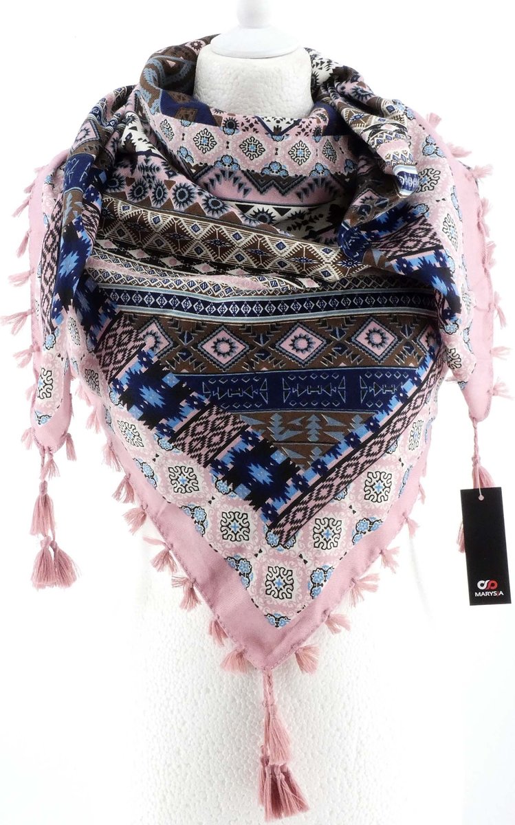 WIELOKOLOROWA CHUSTA APASZKA Z FRĘDZLAMI ETNO