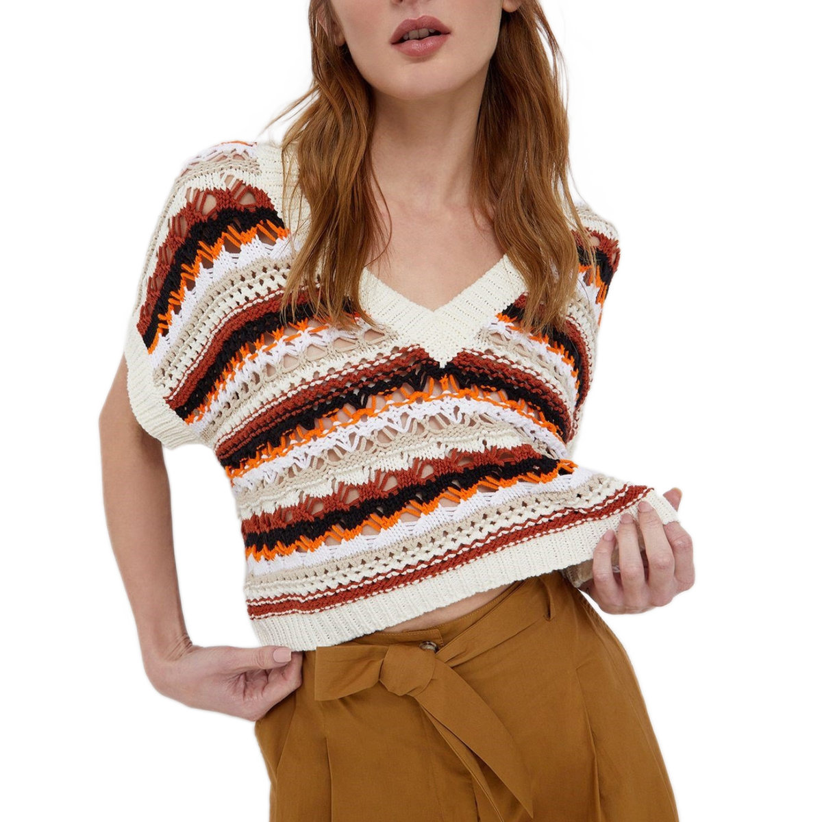 Sweter damski Liu Jo Desert Stripes z krótkim rękawem w paski-L