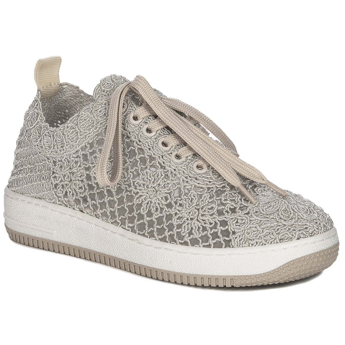 Artiker Półbuty damskie ażurowe sznurowane Beige beżowe-39