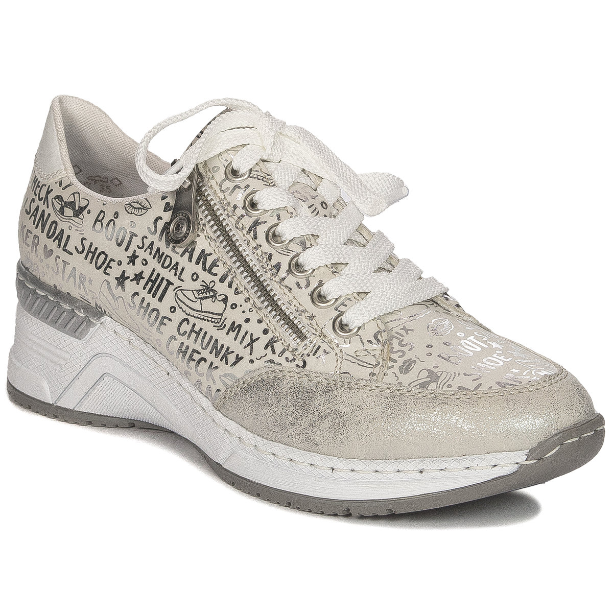 Rieker Sneakersy półbuty damskie na platformie Beige Combi beżowe-40