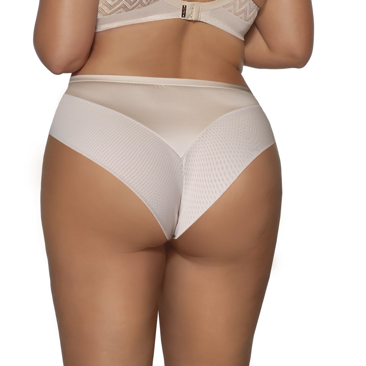 Brazyliany damskie z tiulową wstawką w zygzaki AV 2102 beżowe  XL