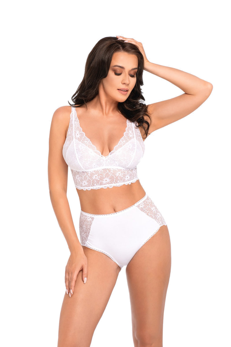 Figi damskie z wysokim stanem i koronką kod 190/1 białe  L