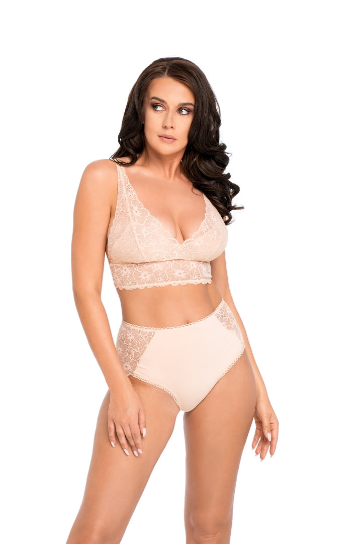 Figi damskie z wysokim stanem i koronką kod 190/1 beżowe  XXL