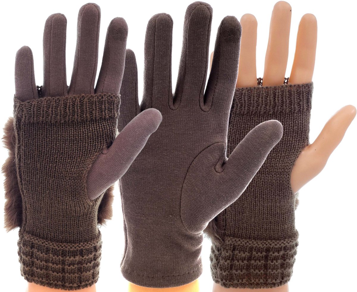 ZIMOWE RĘKAWICZKI damskie OCIEPLANE CIEPŁE mitenki 3w1 DO TELEFONU