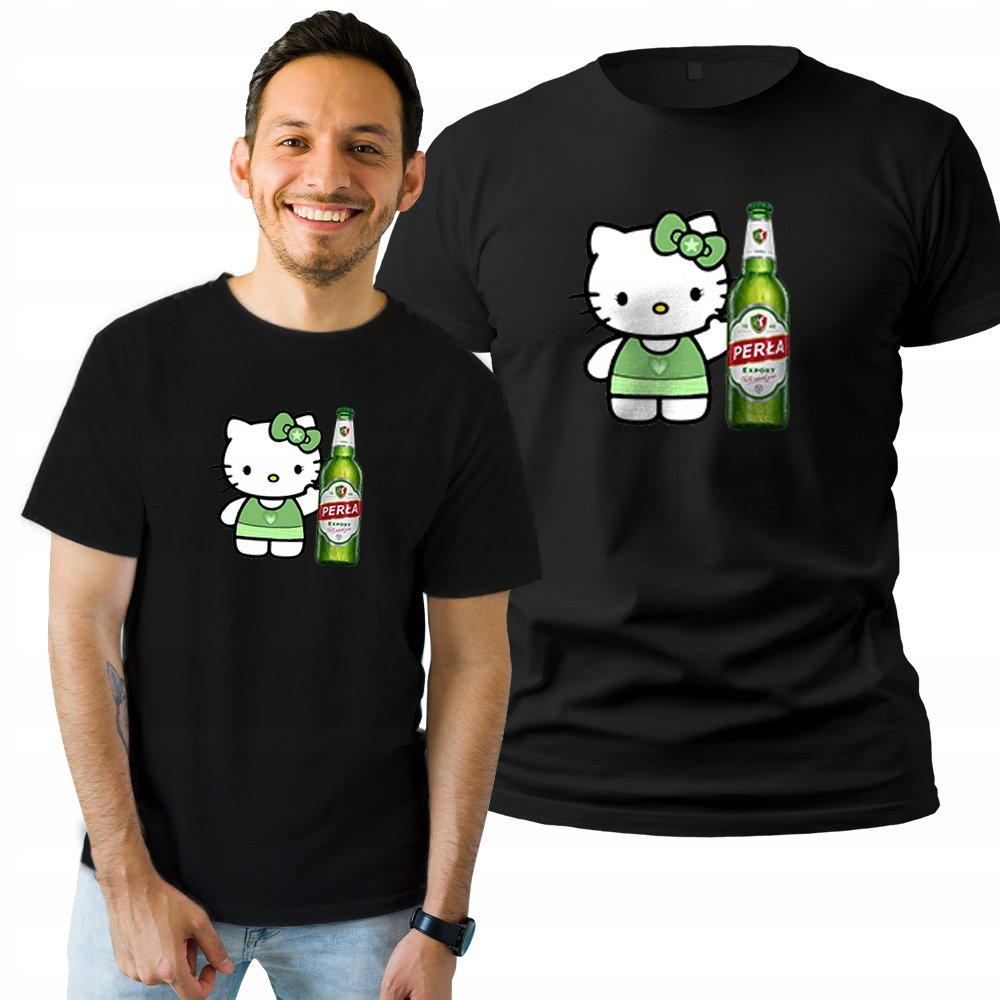 Koszulka Męska Z Nadrukiem  T-shirt Prezent Hello Kitty Piwo XXL