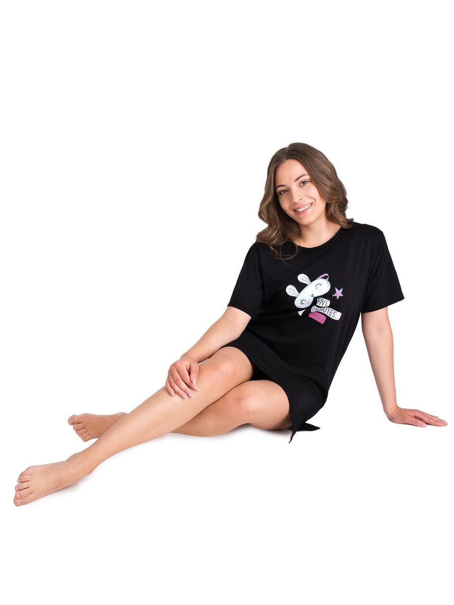 Koszula nocna damska bawełniana czarna napis XL YOCLUB